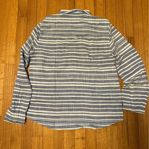 J Crew White & Blue Striped Long Sleeve Button Down Cotton Blouse ~Sz L ( j10) - Picture 2 of 12